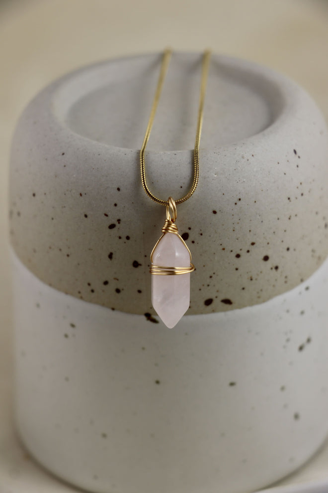 I AM love - Collier Quartz Rose Double Pointe