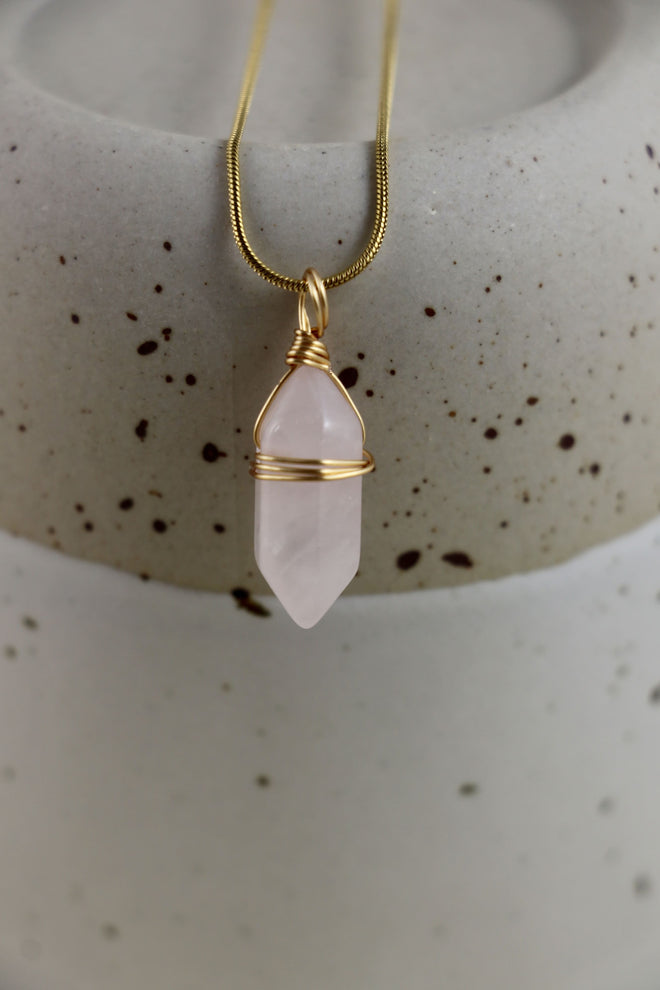 I AM love - Collier Quartz Rose Double Pointe