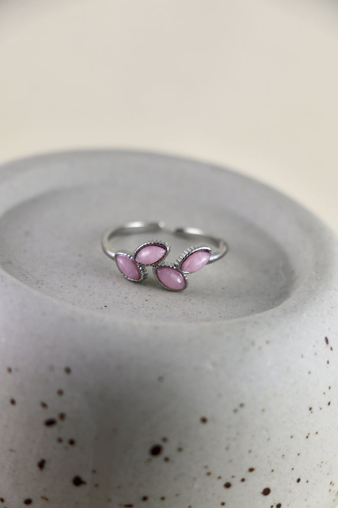 I AM love - Anello Quarzo Rosa Foglia Argento