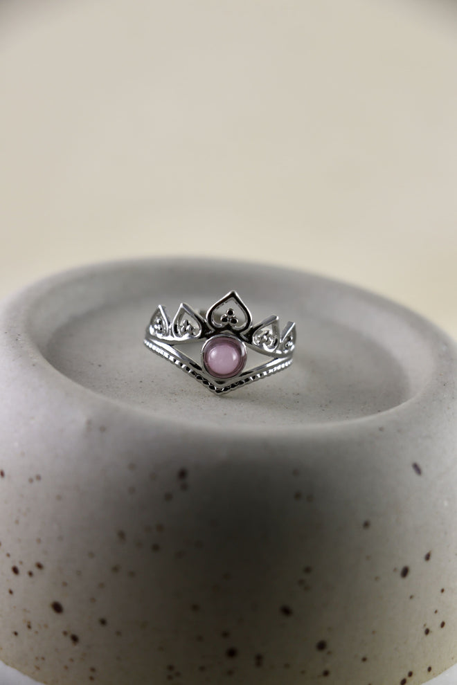 I AM love - Anneau Quartz Rose Couronne Argent