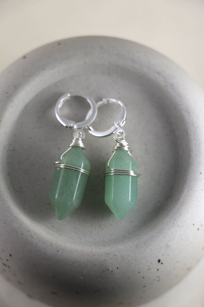 I AM whole - Boucles d'oreilles Aventurine Double Pointes Argent