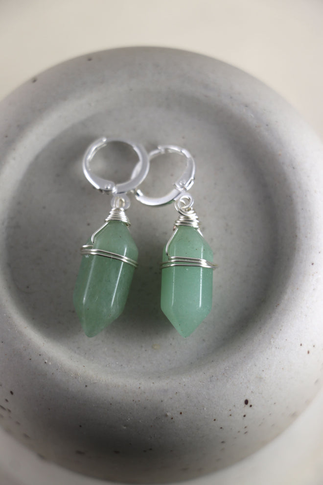 I AM whole - Boucles d'oreilles Aventurine Double Pointes Argent